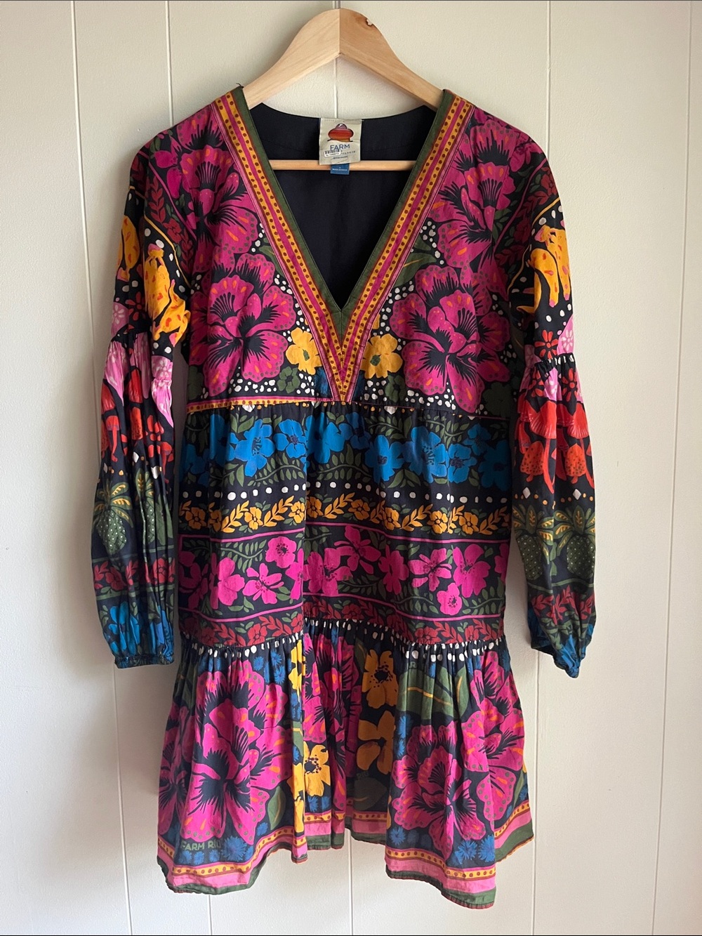 FARM Rio Multicolor Floral Mini Boho 100% Cotton Boho Resort Wear Sz Sm Dress - Picture 2 of 12